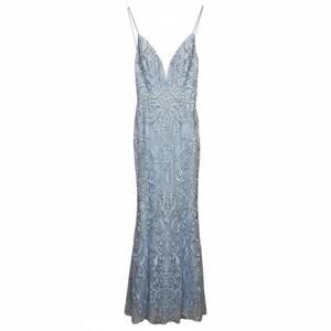 Beaded Light Blue Spaghetti-Strap Maxi Dress